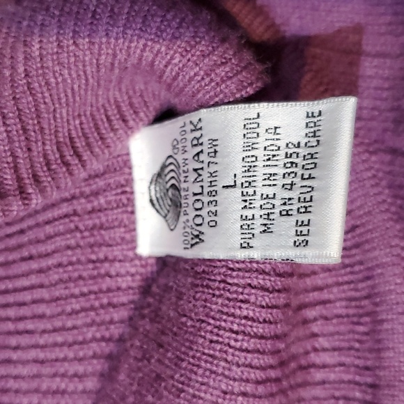Amber Stone 100% Merino Wool Purple Mock Turtle Neck Sweater Woolmark Size L - Picture 3 of 3